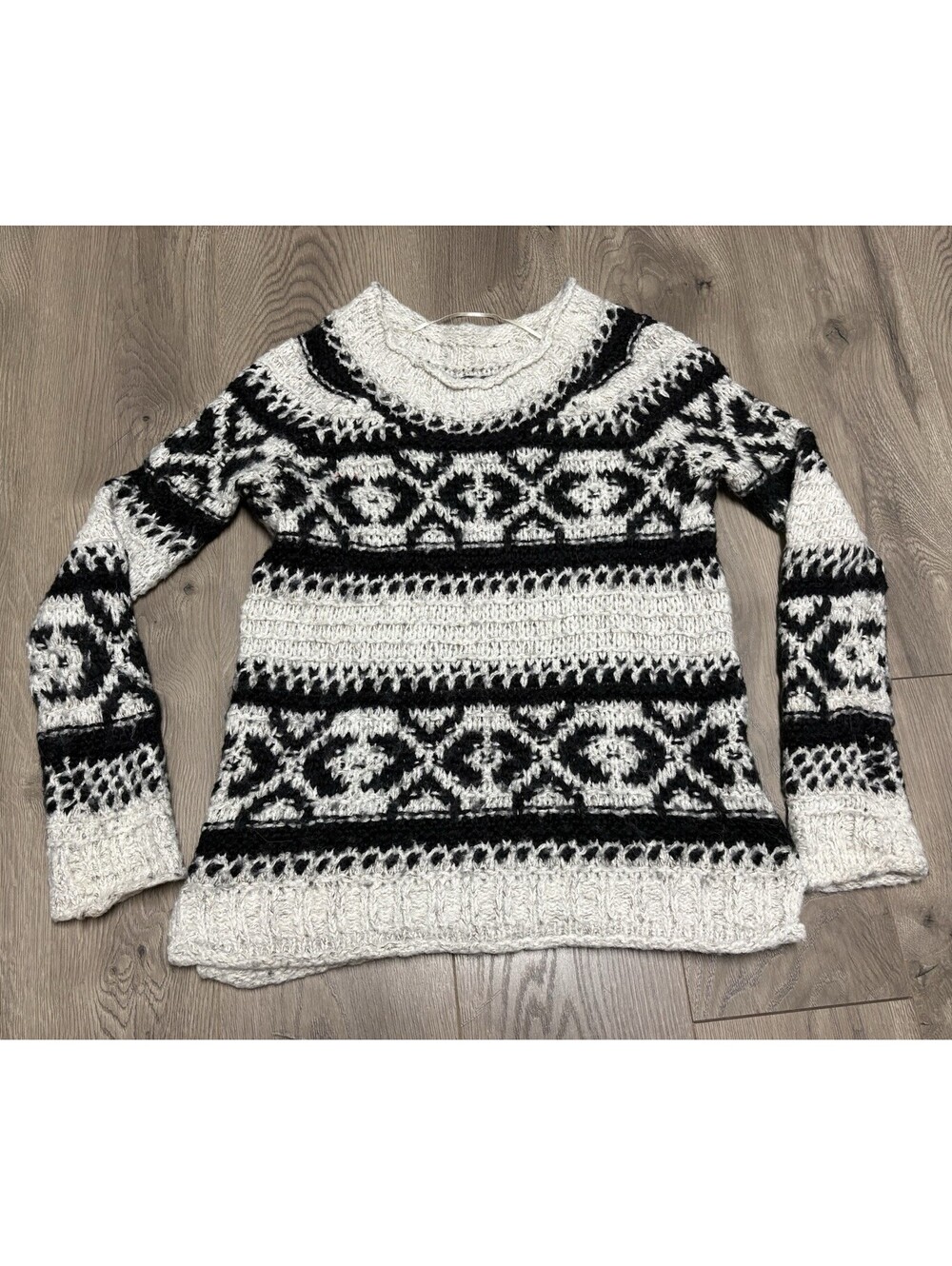 Free People Silver Reed Fair Isle Black & White Sweater Medium